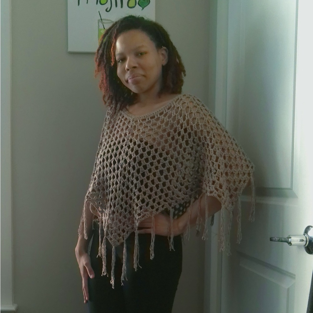 Stylish Tan Crochet Poncho